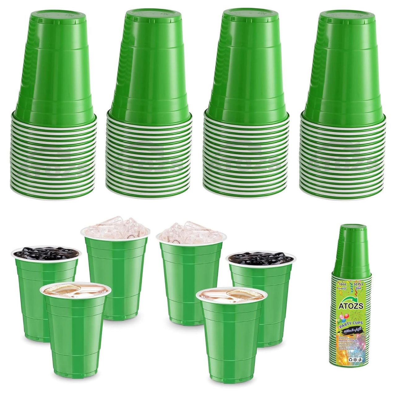 MGT 16oz Disposable Plastic Party Cups 50 Pack – BPA-Free Green