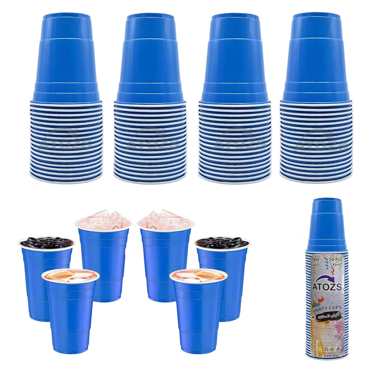 Blue Plastic Party Cups 16oz Disposable 50 Pack