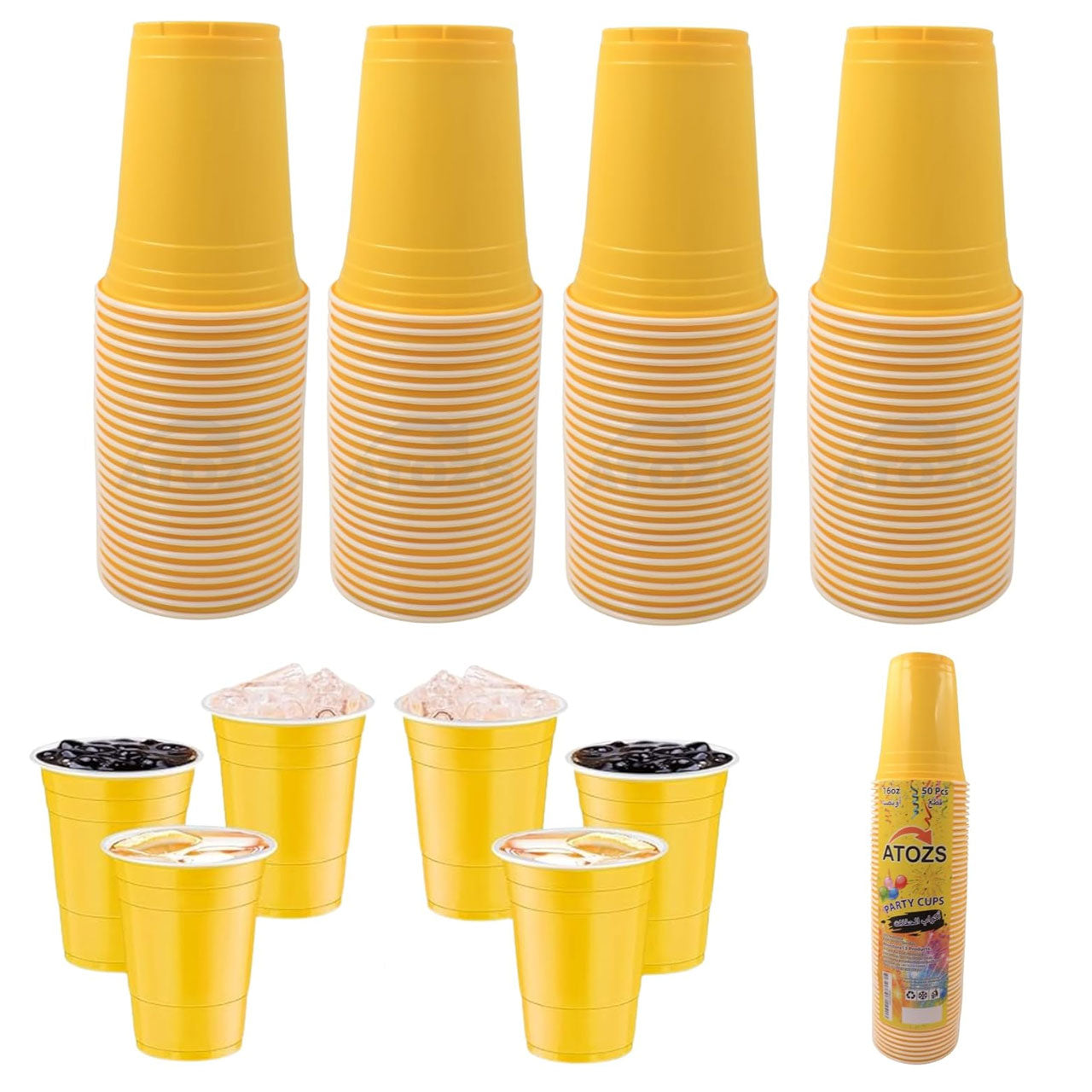 MGT 16oz Plastic Party Cups 50 Pack – BPA-Free Yellow