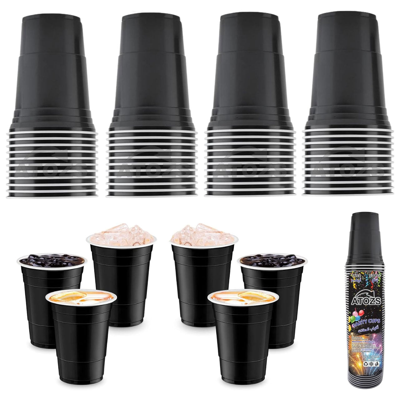 16oz Black Disposable Plastic Party Cups (50 Pack)